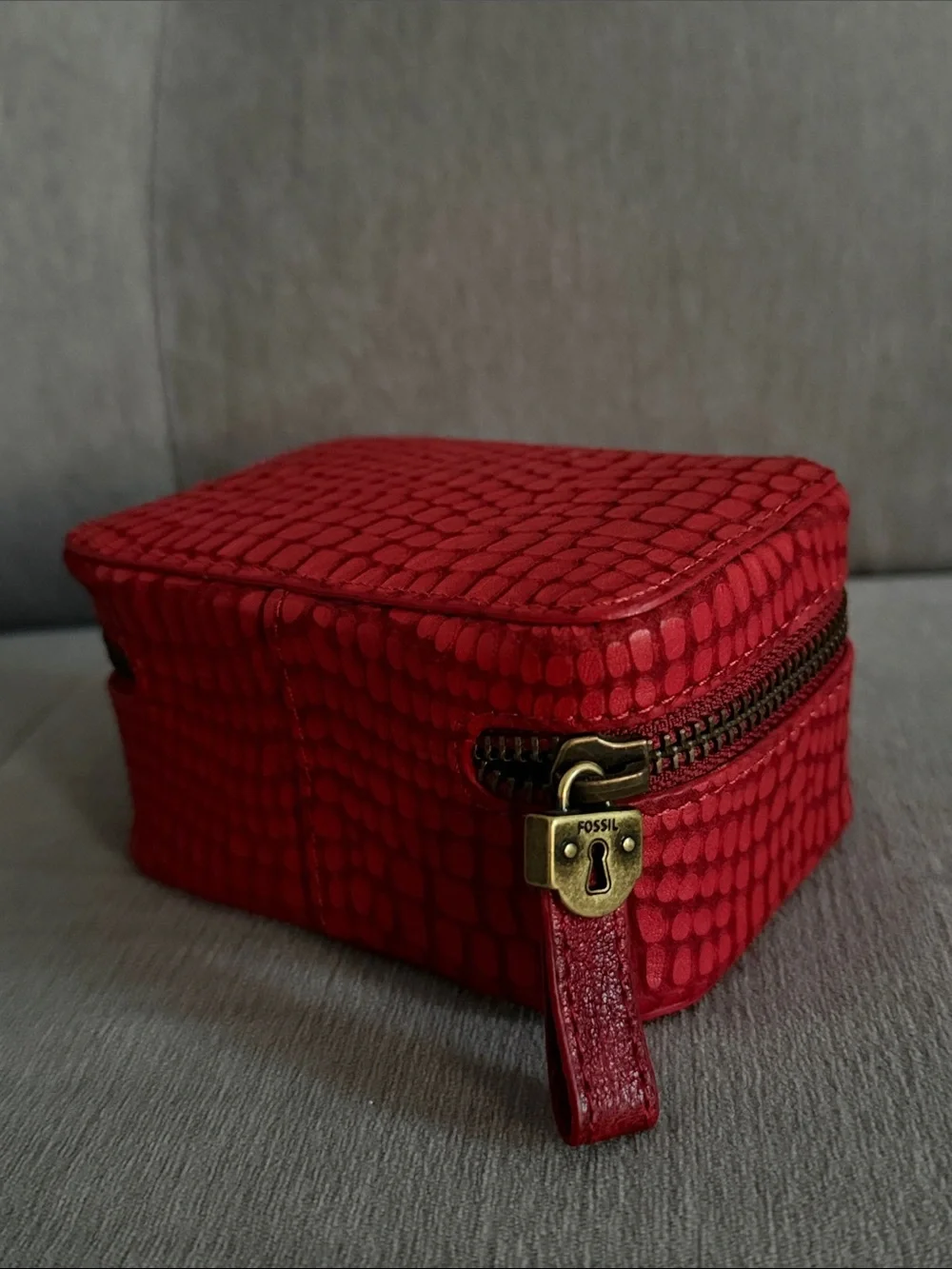Fossil Red Croc-Embossed Jewelry Travel Case